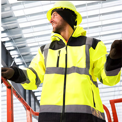 comprare Giacca riflettente di sicurezza termica impermeabile con cappuccio staccabile per indumenti da lavoro ad alta visibilità fabbricazione online