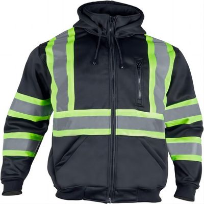 comprare Giacca riflettente di sicurezza con fodera in pile di poliestere conforme alla norma ANSI/ISEA 107-2015 con calda felpa con cappuccio invernale fabbricazione online
